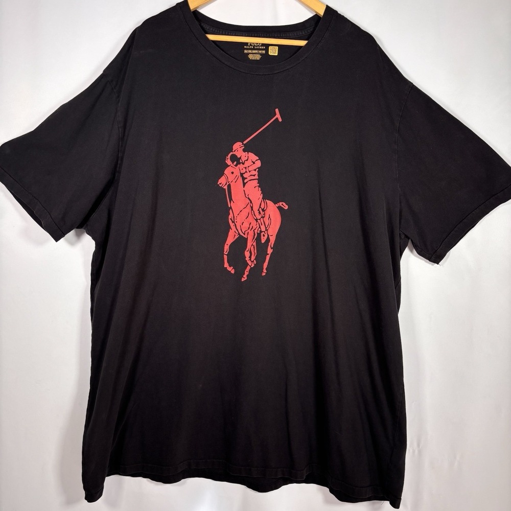Polo Ralph Lauren Shirt Mens 4XL Tall Big Pony Black Red Casual Logo 100% Cotton
